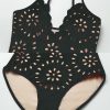 Women's One Piece Bathing Suit Petal Hollow V Neck Swimsuit and Skirt
