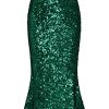 Women's Sequin Skirt Elastic High Waist Ruffled Hem Night Out Party Bodycon Midi Skirt
