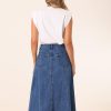 Long Jean Skirts for Women's High Waisted Flap Pocket A-Line Vintage Denim Maxi Skirt