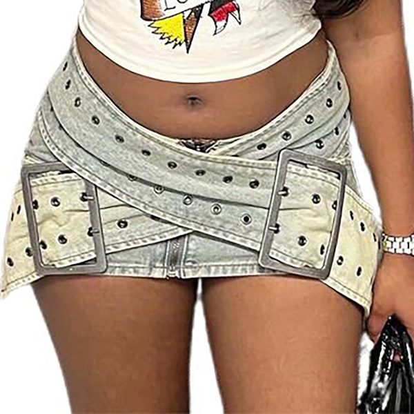 71x7XRTlV3L.jpg Women Cargo Skirt Buckled Belt Low Waist Slim Fit Mini Skirt Sexy Cargo Jean Skirt Club Party