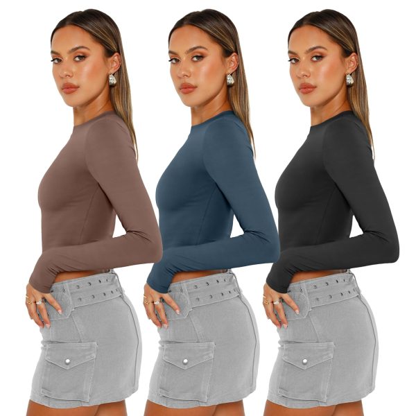 71xJ30byGNL.jpg 3 Pack Womens Long Sleeve Shirts Y2K Going Out Crop Tops Cute Basic Slim Fitted Fall Fashion Outfits 2025 Clothes