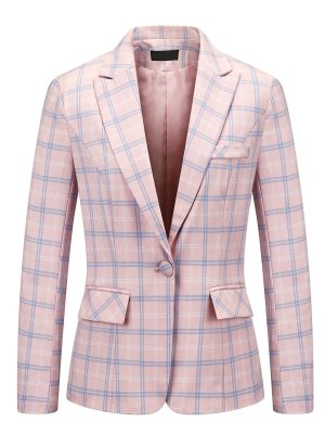 Womens 2 Piece Plaid Suits Set Business Office One Button Blazer Jacket Casual Long Sleeve Pant Suit Set