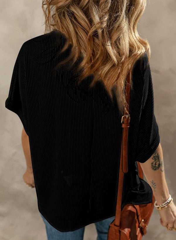 71xgW4D9J0L.jpg Women's Casual Oversized Short Sleeve Solid Color Loose Texture Knit Tunic Tops Blouses