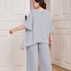 Plus Size Mother of Bride Pant Suits 2 Piece Chiffon Sets Ruffle Layers Wedding Guest Outfit