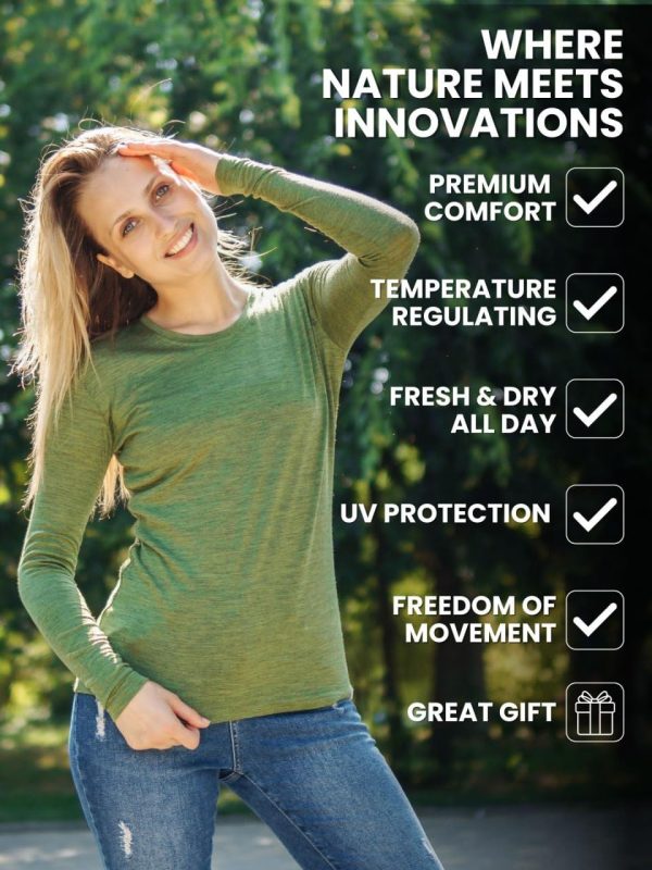 71zsfQBVjhL.jpg Merino Wool Base Layer Women - 100% Merino Wool Heavyweight, Midweight, Lite Long Sleeve Thermal Shirt and Socks