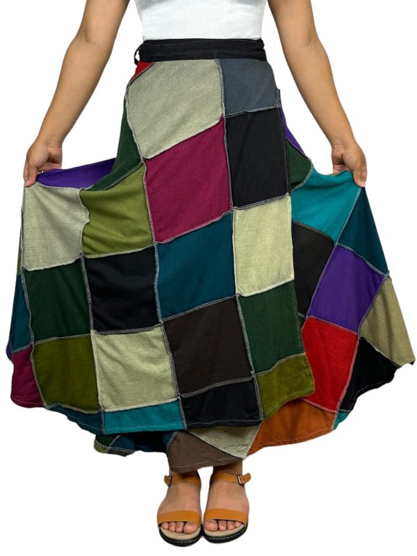 81-SYbuijpL.jpg Women's 2025 Spring Distressed Boho Gypsy Hippie Patched Skirt - Adjustable Wrapper Long Skirts for Women
