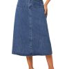 Long Jean Skirts for Women's High Waisted Flap Pocket A-Line Vintage Denim Maxi Skirt