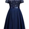 Women's Plus Size Sequins Lace Contrast Chiffon V Neck Flowy Cocktail Party Prom Midi Dress