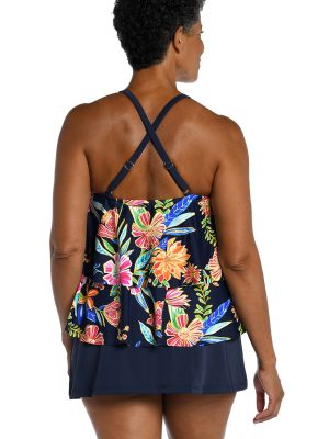 Women's Hi Neck Double Ruffle Tankini Swimsuit Top
