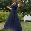 Simplee Women's Boho Floral Maxi Dress Flowy Casual V Neck Short Sleeve Wedding Guest Holiday Beach Long Dress