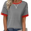 Womens Summer Tops Oversized Crewneck Short Sleeve T Shirts Casual Loose Fit Blouse Y2K 2025 Striped Basic Tee
