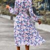 Women's Floral Print Boho Dress Long Sleeve Wrap V Neck Ruffle Belted A-Line Flowy Maxi Dresses