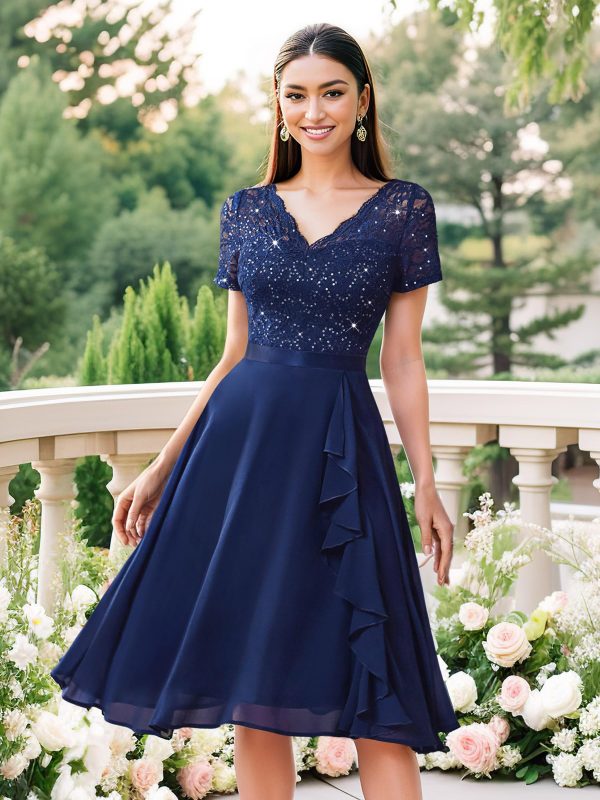 Women's Elegant Style Sequin Lace A-Line Cocktail Party Dress