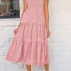 Women's Floral Midi Dress 2025 Summer Cap Sleeve Smocked Ruffle A Line Long Flowy Wedding Guest Dresses