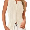 Women's Ribbed Tank Tops Summer 2025 Open Front Button Down Sleeveless Shirts Going Out Spring Fashion Vest Tops