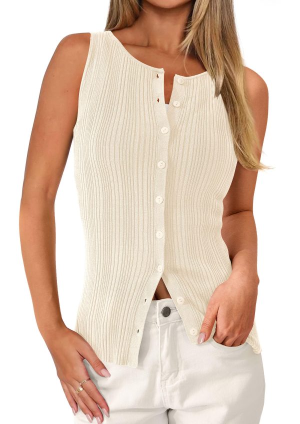Women's Ribbed Tank Tops Summer 2025 Open Front Button Down Sleeveless Shirts Going Out Spring Fashion Vest Tops