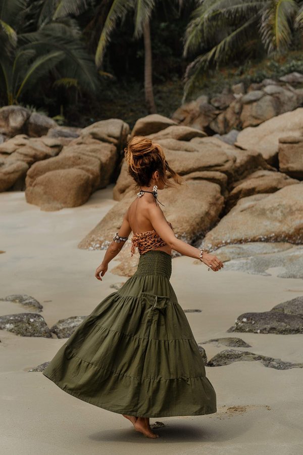 817J9uxEsqL.jpg Maxi Boho Skirt Long Pockets Cotton Hippie Bohemian Elastic Waist Gypsy Skirt