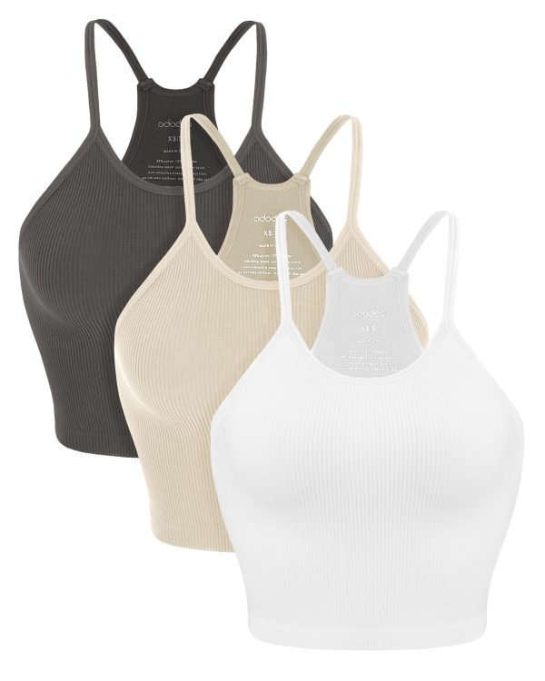 Women's Crop 3-Pack Seamless Rib-Knit Camisole Crop Tank Tops