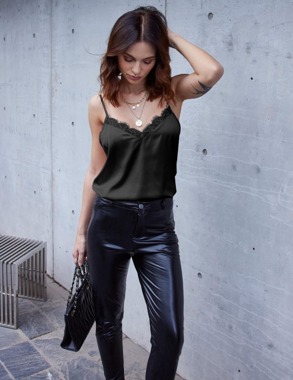 819aHsjcWuL.jpg Women's 2 PCS Cami Top Satin Tank Top Adjustable Spaghetti Strap Camisole
