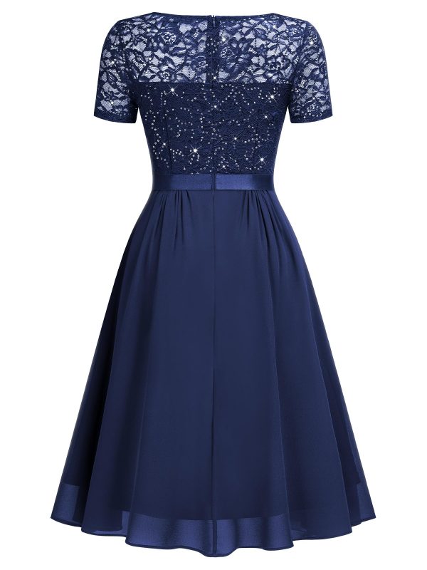 Women's Elegant Style Sequin Lace A-Line Cocktail Party Dress