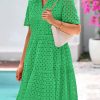 Women's Short Sleeve Mini Dress 2025 Summer V Neck Hollow Out Eyelet Ruffle A Line Swing Short Dresses