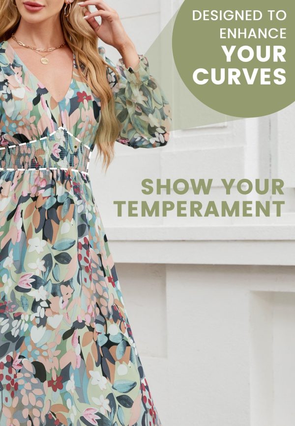 81AUzaxkgVL.jpg Women's 2025 Floral Summer Maxi Dress, Spring Long Sleeve V-Neck Empire Waist Dress, Flowy Wedding Guest Dresses