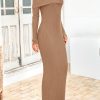 Women's Winter Sweater Dress Long Sleeve Off Shoulder Slit Maxi Bodycon Cocktail Party Dresses