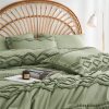 Sage Green Tufted Comforter Set Queen Size 7 Piece Bed in a Bag, Shabby Chic Boho Comforter and Sheet Set, Pom Pom Textured Bed