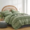 Sage Green Tufted Comforter Set Queen Size 7 Piece Bed in a Bag, Shabby Chic Boho Comforter and Sheet Set, Pom Pom Textured Bed