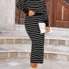 Women's 2 Piece Striped Sweater Set Casual Fall Long Sleeve Knit Pullover Midi Skirts Matching Travel Outfits