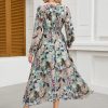 Women's 2025 Floral Summer Maxi Dress, Spring Long Sleeve V-Neck Empire Waist Dress, Flowy Wedding Guest Dresses