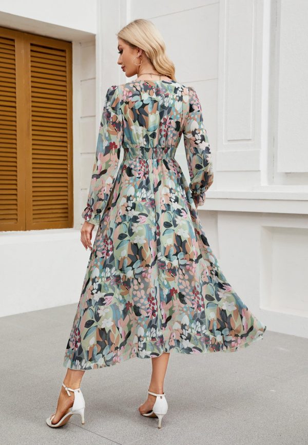 81DBNjATsZL.jpg Women's 2025 Floral Summer Maxi Dress, Spring Long Sleeve V-Neck Empire Waist Dress, Flowy Wedding Guest Dresses