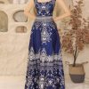 Women's One Piece Royal Blue Baroque Print Bathhing Suits Swimsuit and Skirt