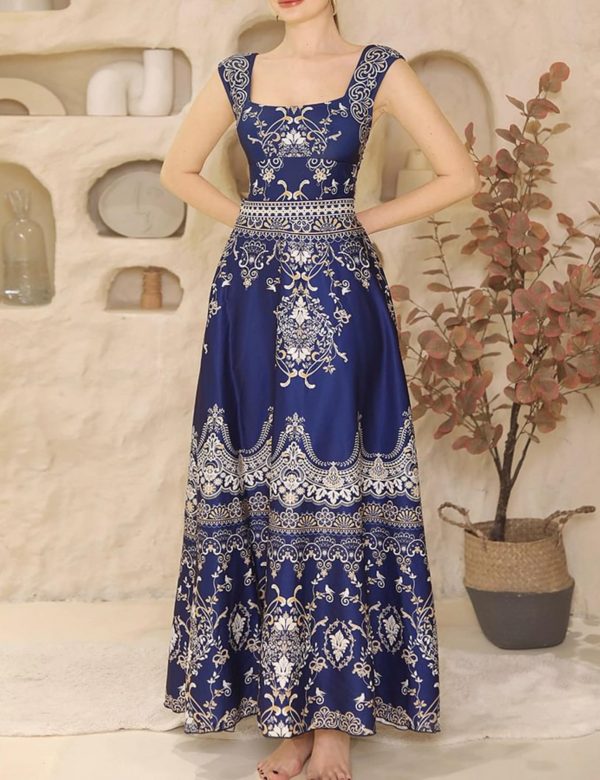 81E3x7IRvwL.jpg Women's One Piece Royal Blue Baroque Print Bathhing Suits Swimsuit and Skirt