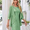 Sequin Dress for Women Knee Length Mother of the Bride Dresses Formal Dress Two Piece Dress with Chiffon Jacket