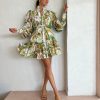 Ruffle Sleeve Tunic Midi Dress Flowy Shift Sundress Sweet Babydoll Button Down Swing Skirt