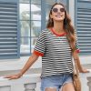 Womens Summer Tops Oversized Crewneck Short Sleeve T Shirts Casual Loose Fit Blouse Y2K 2025 Striped Basic Tee