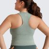 Womens Seamless Ribbed Longline High Neck Sports Bra - Racerback Padded Slim Fit Crop Tank Top with Built in Pads
