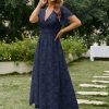 Simplee Women's Boho Floral Maxi Dress Flowy Casual V Neck Short Sleeve Wedding Guest Holiday Beach Long Dress