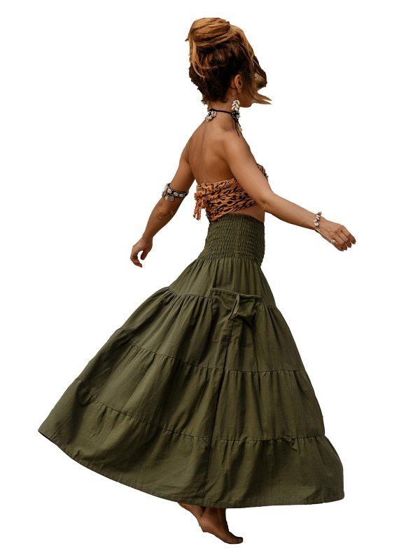 81KdVBLvwL.jpg Maxi Boho Skirt Long Pockets Cotton Hippie Bohemian Elastic Waist Gypsy Skirt