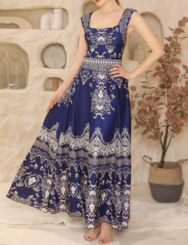81KqbiAlSXL.jpg Women's One Piece Royal Blue Baroque Print Bathhing Suits Swimsuit and Skirt