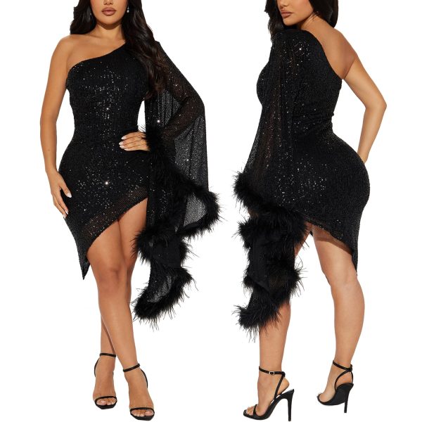 Women's Sexy Elegant Sequins Mesh See Through Bodycon Birthday Party Club Night Mini Dress