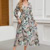 Women's 2025 Floral Summer Maxi Dress, Spring Long Sleeve V-Neck Empire Waist Dress, Flowy Wedding Guest Dresses