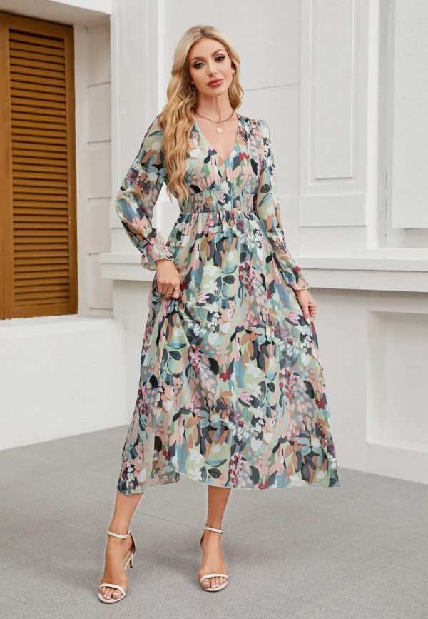 81LAO6ubCDL.jpg Women's 2025 Floral Summer Maxi Dress, Spring Long Sleeve V-Neck Empire Waist Dress, Flowy Wedding Guest Dresses