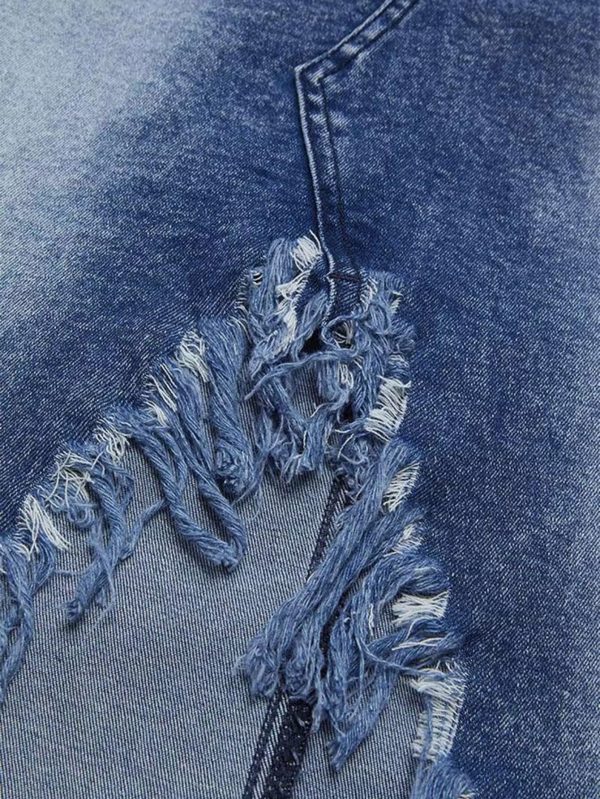 Womens' High Waist Midi Stylish Raw Hem Split Asymmetrical Wash Denim Skirt