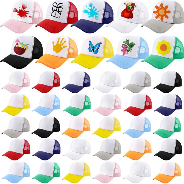 40 Pack Adult DIY Sublimation Trucker Caps Adjustable Mesh Baseball Cap Blank Trucker Hats Bulk for Summer Outdoor
