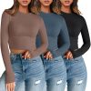 3 Pack Womens Long Sleeve Shirts Y2K Going Out Crop Tops Cute Basic Slim Fitted Fall Fashion Outfits 2025 Clothes