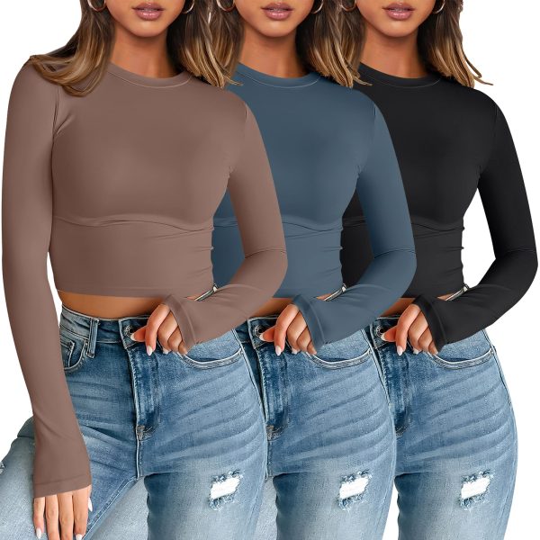 81Qe5PWQh-L.jpg 3 Pack Womens Long Sleeve Shirts Y2K Going Out Crop Tops Cute Basic Slim Fitted Fall Fashion Outfits 2025 Clothes
