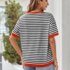Womens Summer Tops Oversized Crewneck Short Sleeve T Shirts Casual Loose Fit Blouse Y2K 2025 Striped Basic Tee