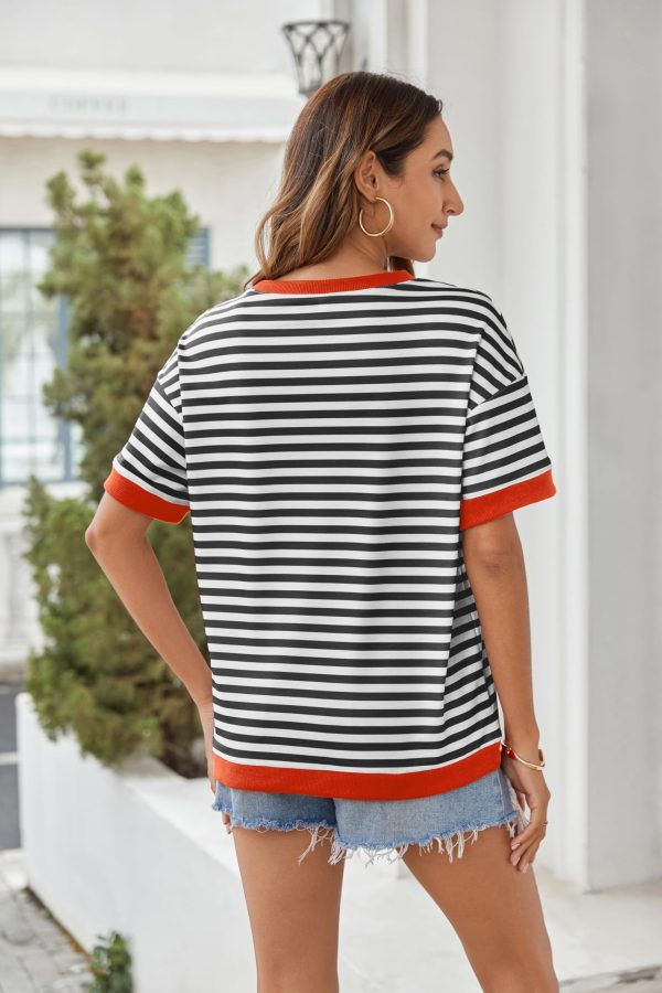Womens Summer Tops Oversized Crewneck Short Sleeve T Shirts Casual Loose Fit Blouse Y2K 2025 Striped Basic Tee